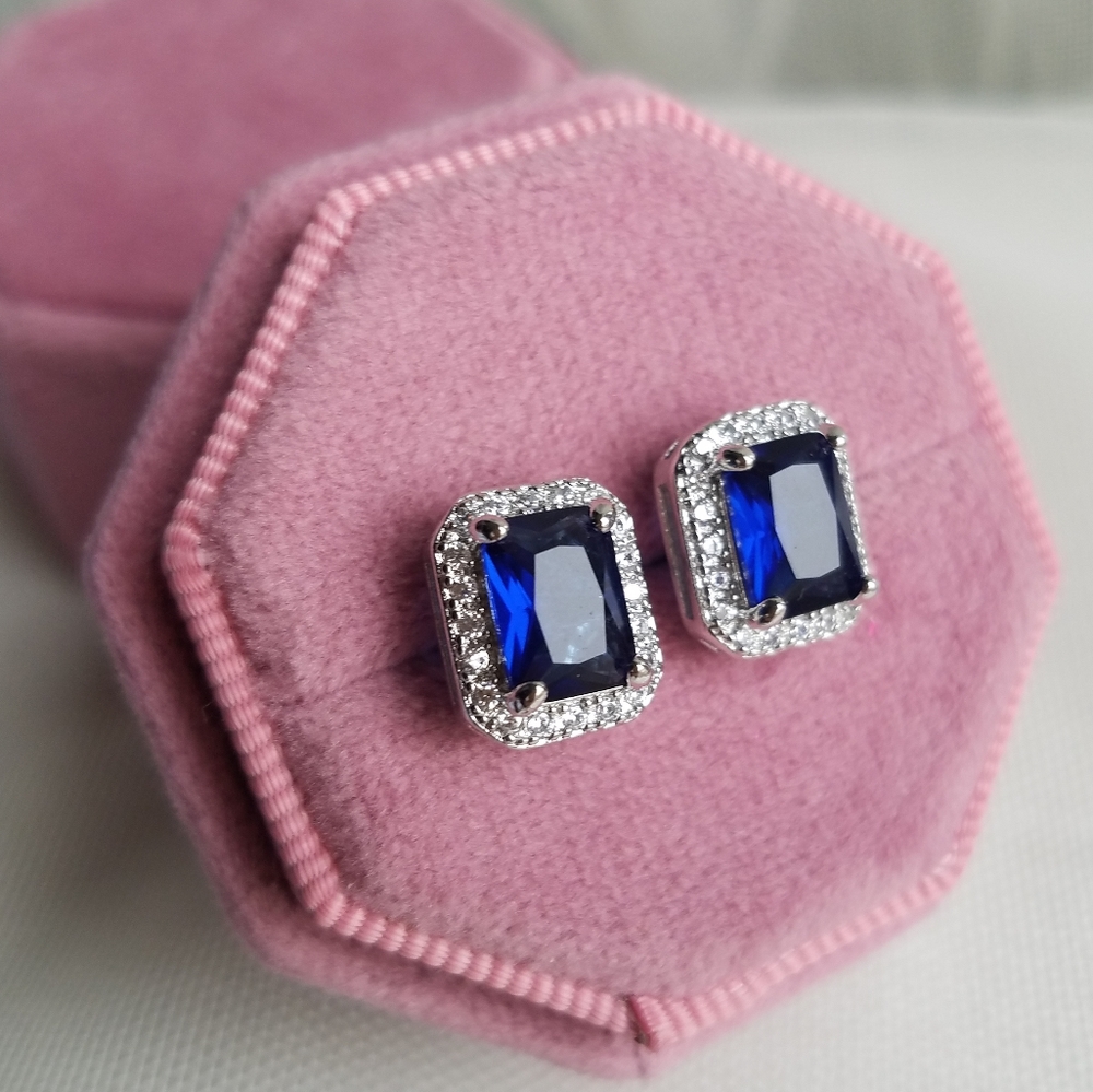 Swarovski Elements 925 Silver Emerald-Cut Blue Sa… - image 6